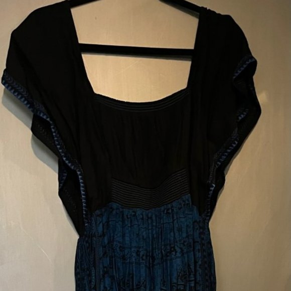 Free People Retro Boho Black & Blue vintage style peasant dress - Picture 9 of 12